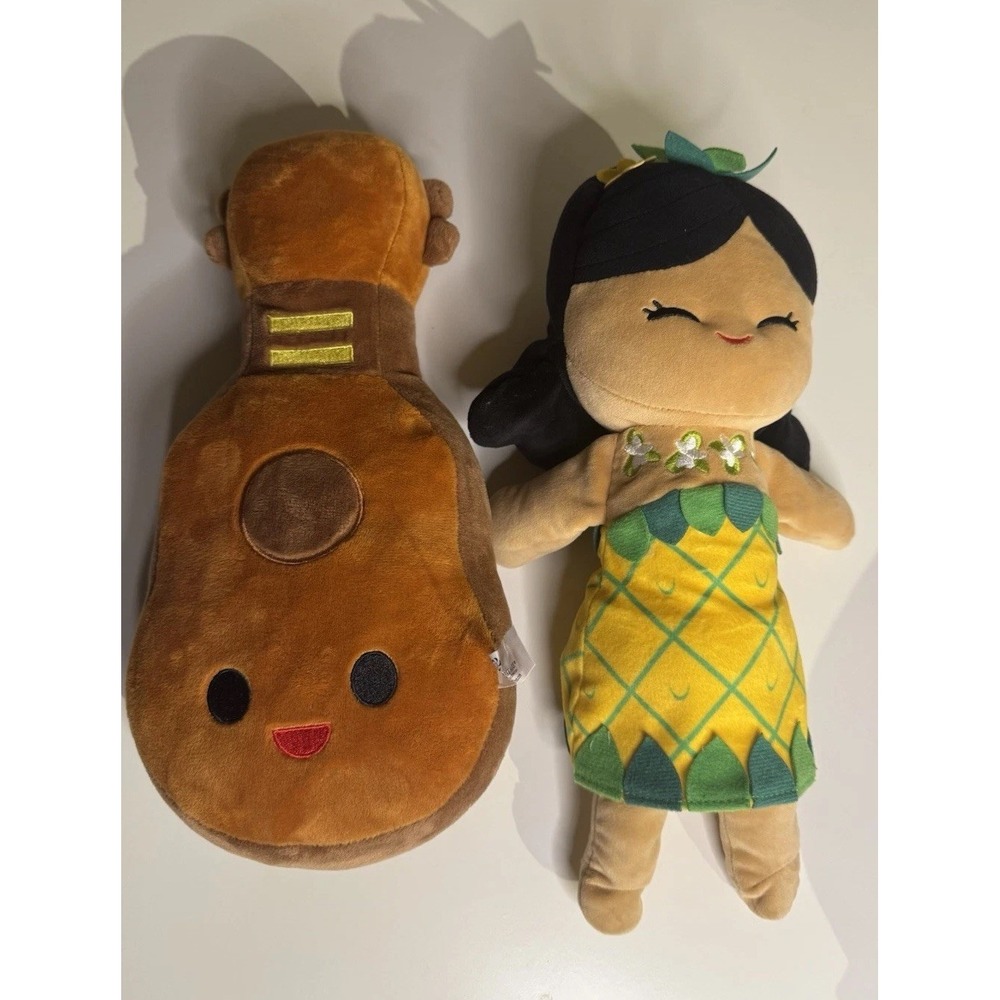 Island Heritage Plush Lot – Pineapple Girl Doll & Ukulele Guitar Hawaii Souvenir